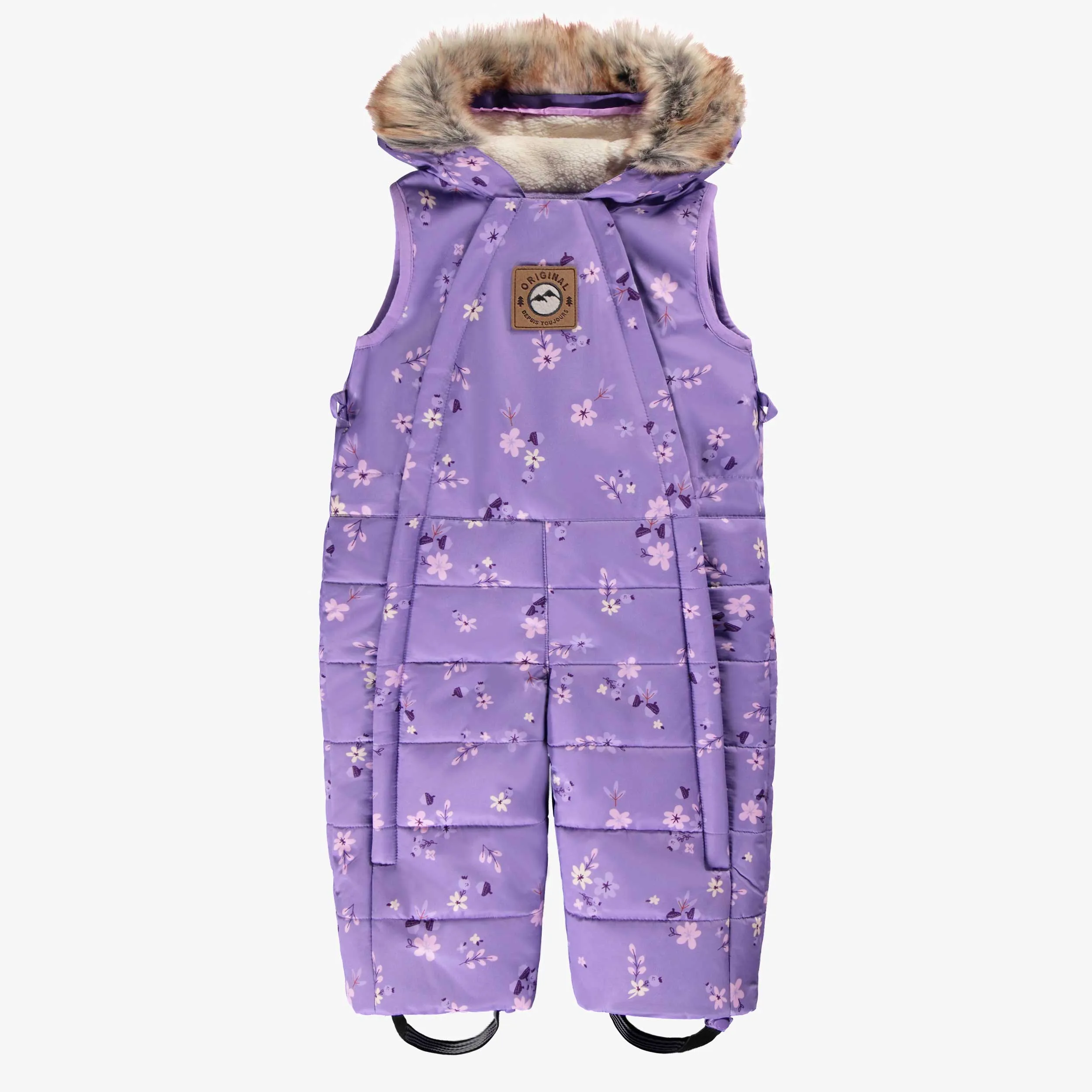 Habit de neige deux pièces violet à motifs, bébé || Violet two-piece snowsuit with all over print, baby