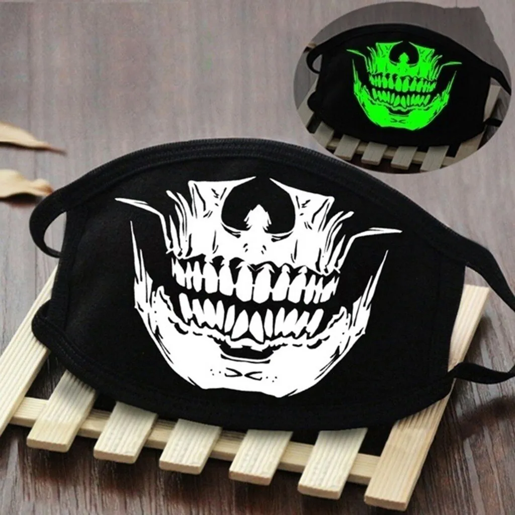 Halloween Skull Ghost Glowing Black Mask For Face Women Fashion Luminous Face Mask Washable Reusable Mascarillas Faciales