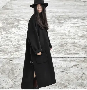 Handmade Double-sided Wool Coat Dress / Unisex Long Hedging Loose Fleece Dress