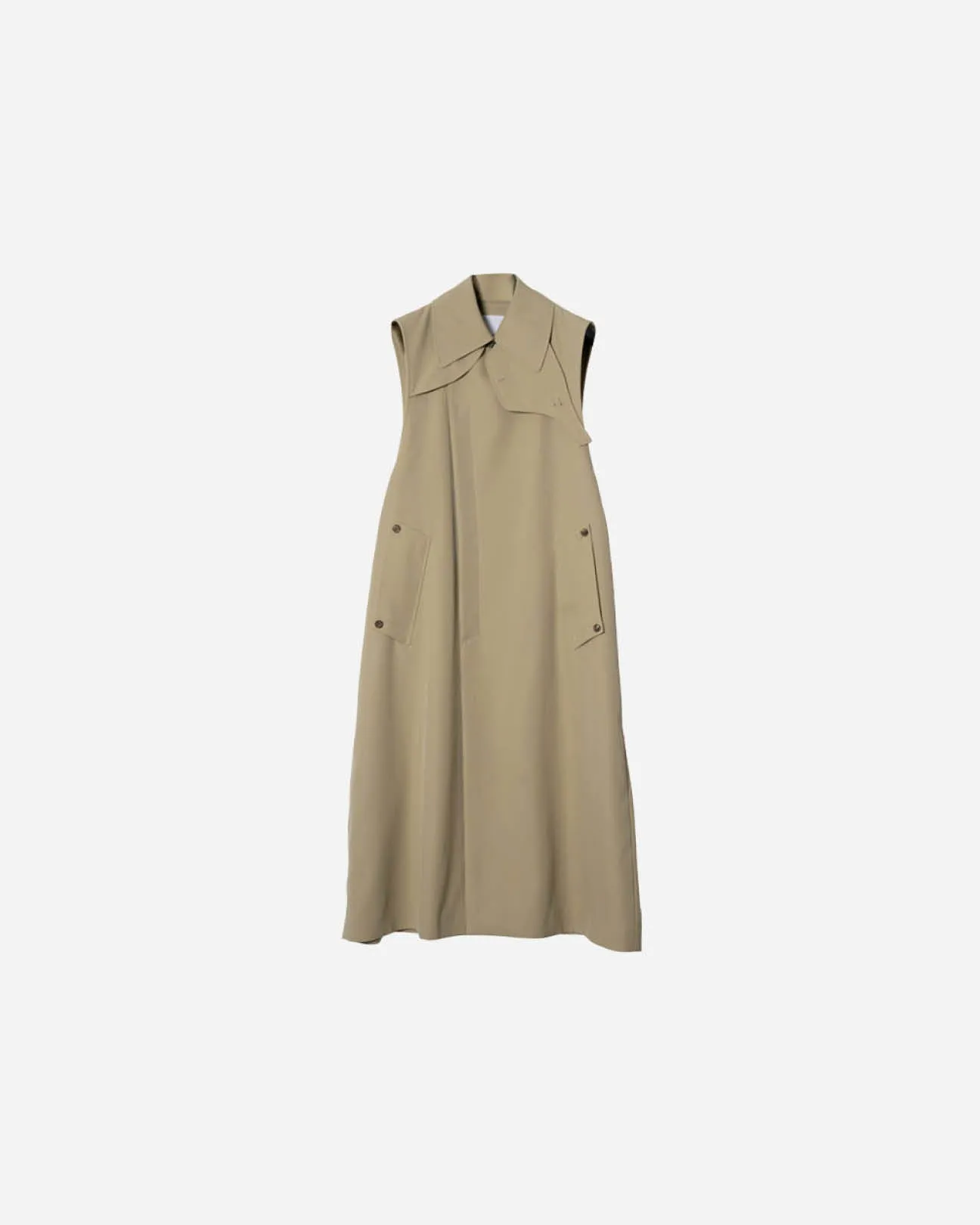 HEAVY WOOL GABARDINE SLEEVELESS LONG COAT .07【BEIGE】