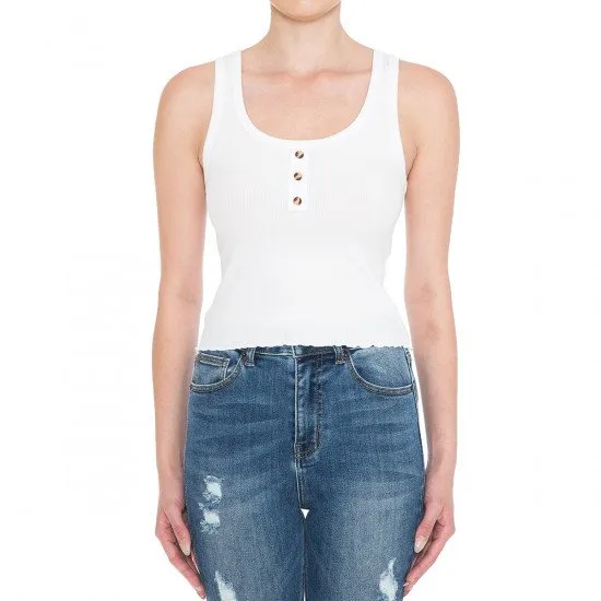 HENLEY SCOOP NECK LETTUCE CROP TANK TOP