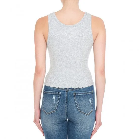 HENLEY SCOOP NECK LETTUCE CROP TANK TOP