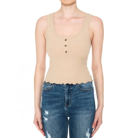 HENLEY SCOOP NECK LETTUCE CROP TANK TOP