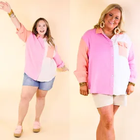 Highly Requested Button Up Color Block Top in Pink and Orange