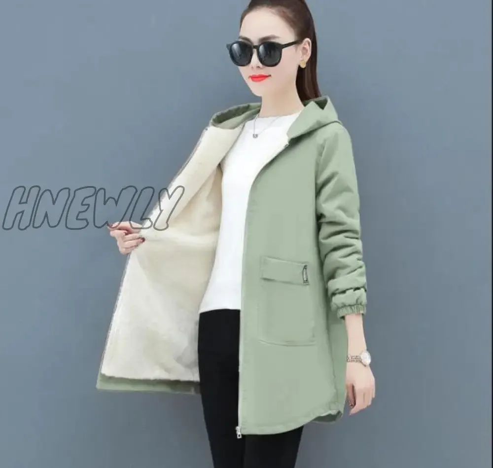 Hnewly Women Winter Coat New Korean Large Size Loose Hooded Jacket Autumn Casual Plus Velvet Female Windbreaker Plus Size 6XL Y562