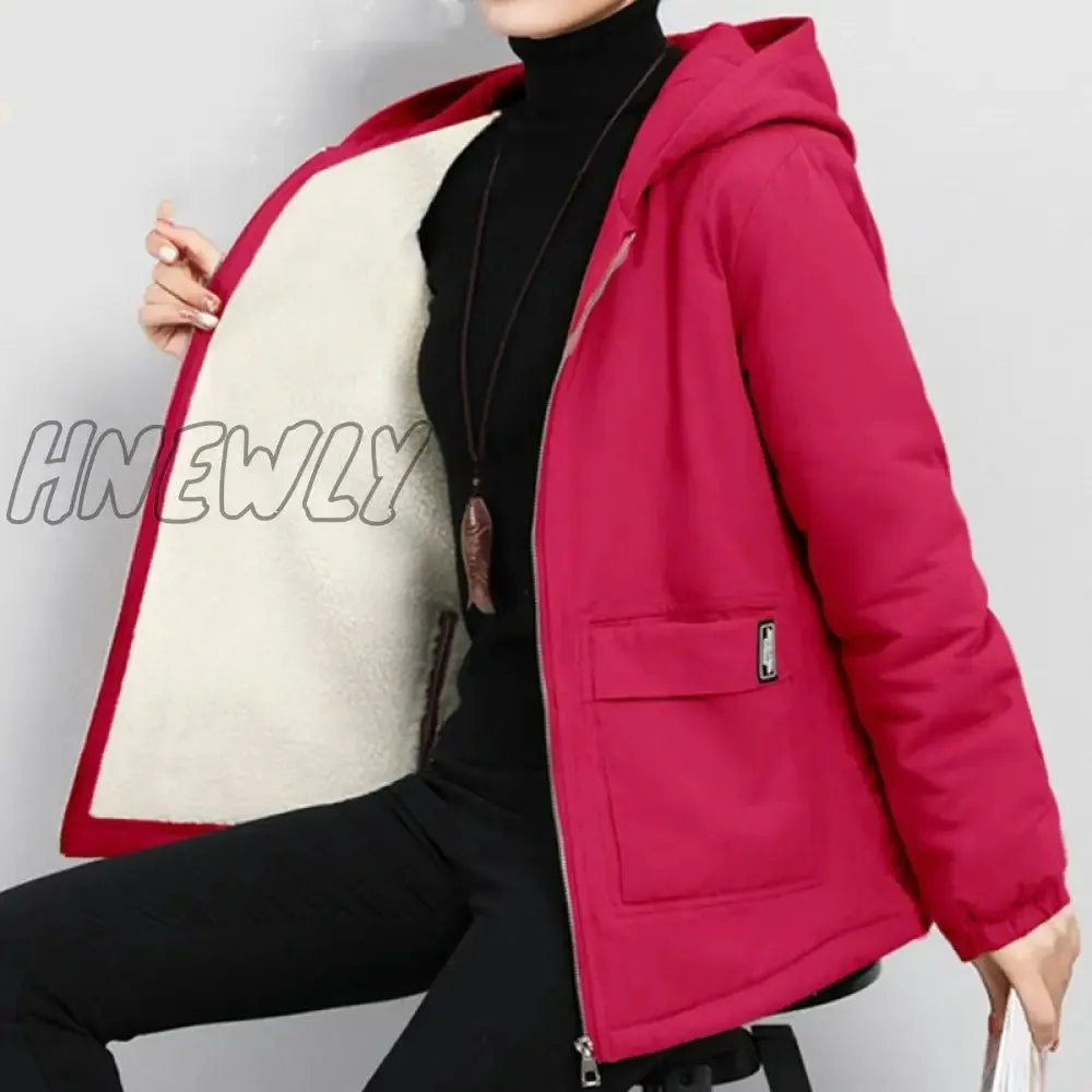 Hnewly Women Winter Coat New Korean Large Size Loose Hooded Jacket Autumn Casual Plus Velvet Female Windbreaker Plus Size 6XL Y562