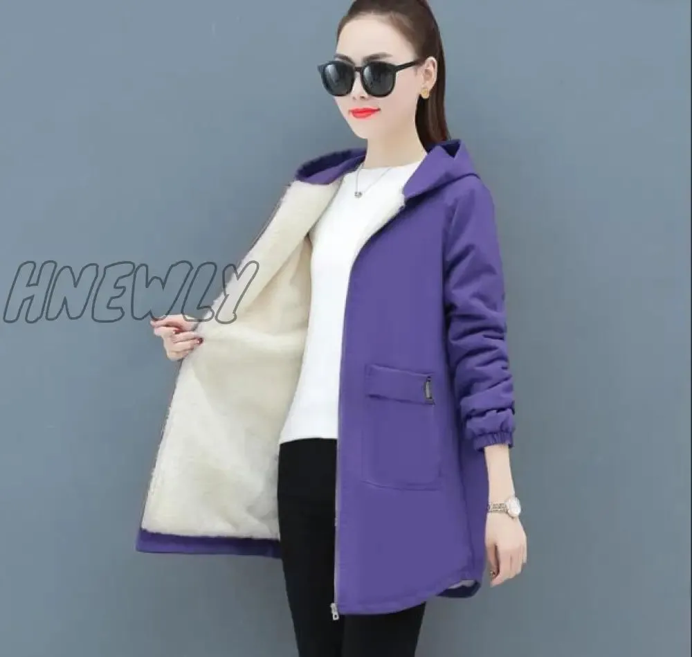 Hnewly Women Winter Coat New Korean Large Size Loose Hooded Jacket Autumn Casual Plus Velvet Female Windbreaker Plus Size 6XL Y562