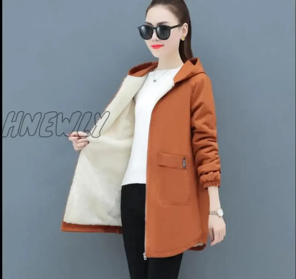 Hnewly Women Winter Coat New Korean Large Size Loose Hooded Jacket Autumn Casual Plus Velvet Female Windbreaker Plus Size 6XL Y562