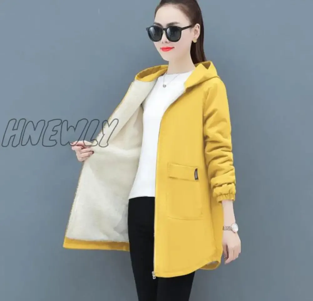 Hnewly Women Winter Coat New Korean Large Size Loose Hooded Jacket Autumn Casual Plus Velvet Female Windbreaker Plus Size 6XL Y562