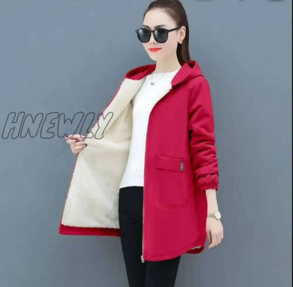 Hnewly Women Winter Coat New Korean Large Size Loose Hooded Jacket Autumn Casual Plus Velvet Female Windbreaker Plus Size 6XL Y562