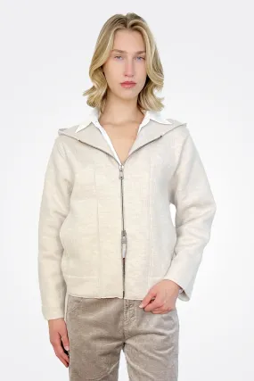 Hooded Boiled Wool Jacket - Ice