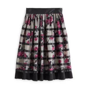 J. Peterman Women's Floral Ribbon Skirt In Black & Pink