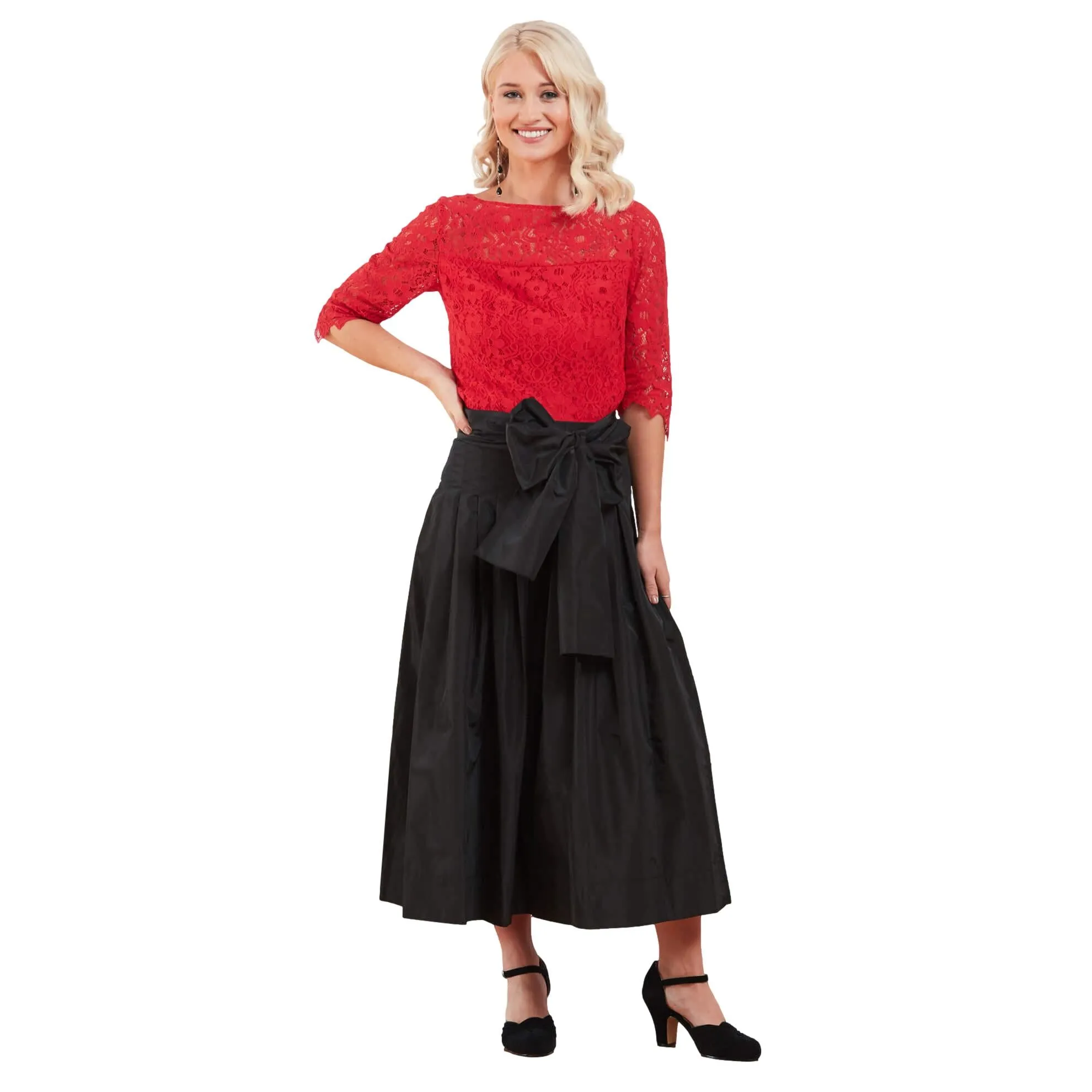 J. Peterman Women's Pleated Waist-Tie Taffeta Skirt in Black