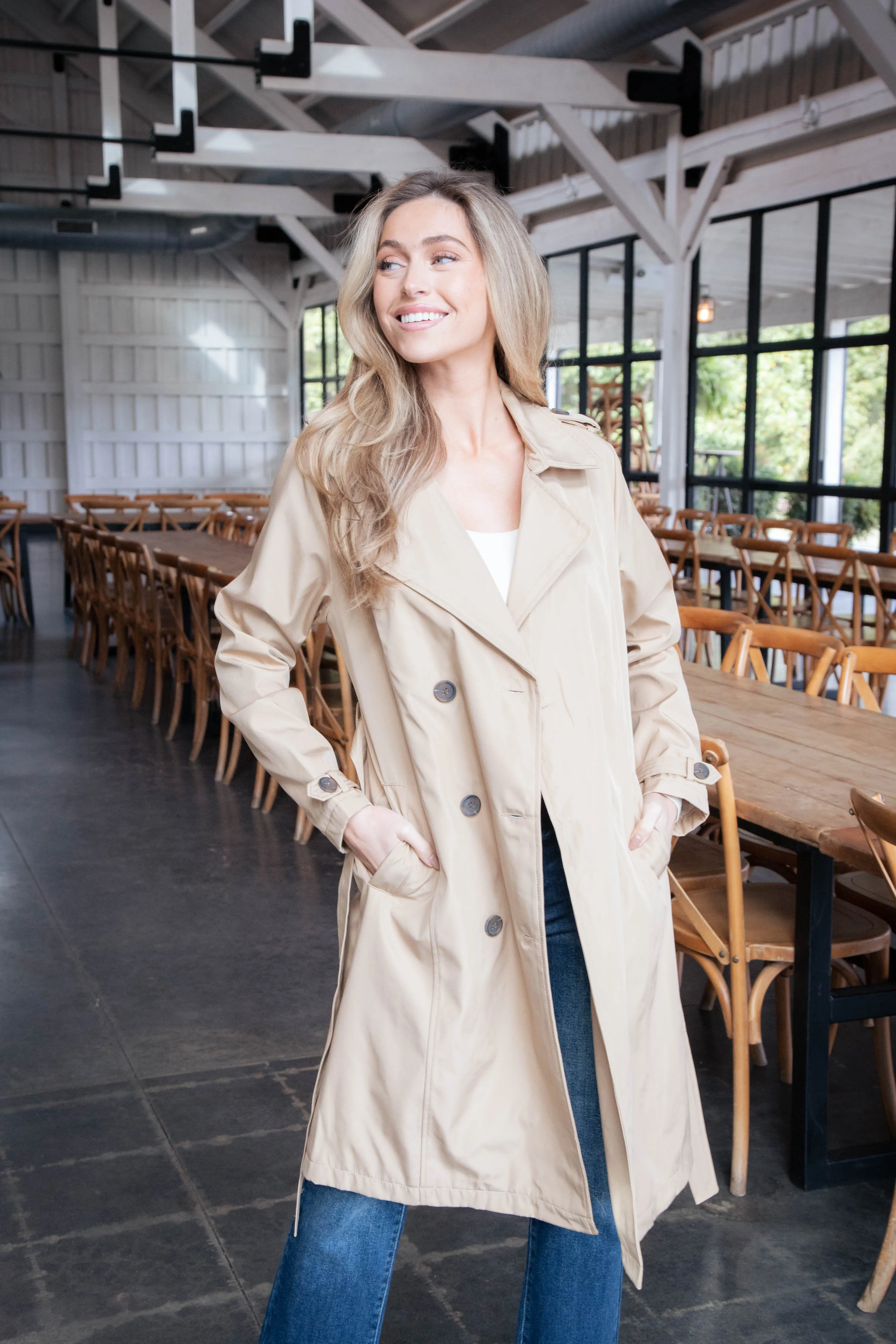 Janice Long Solid Trench Coat, Light Tan