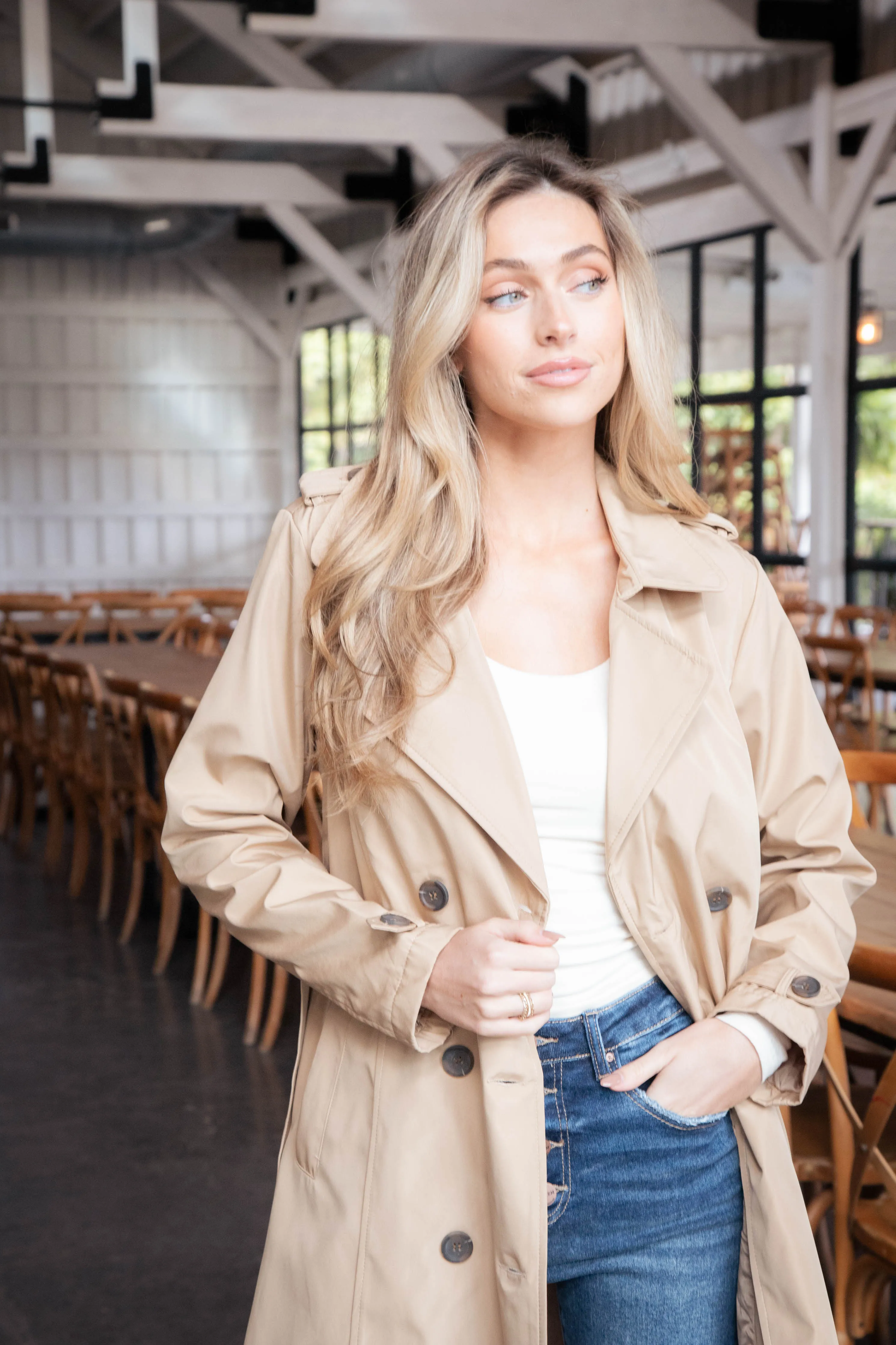 Janice Long Solid Trench Coat, Light Tan