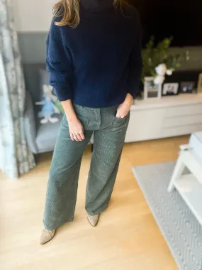 Khaki Wide Leg Cord Trousers