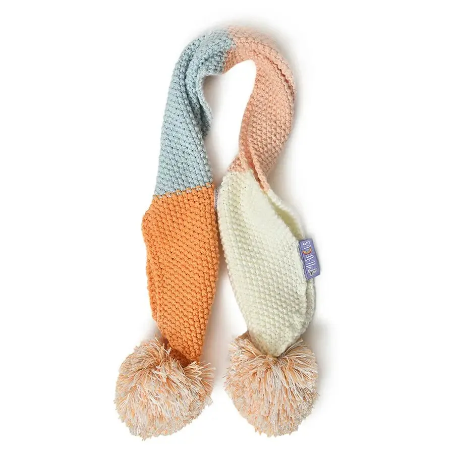 Kids Knitted Scarf With Pom-Pom