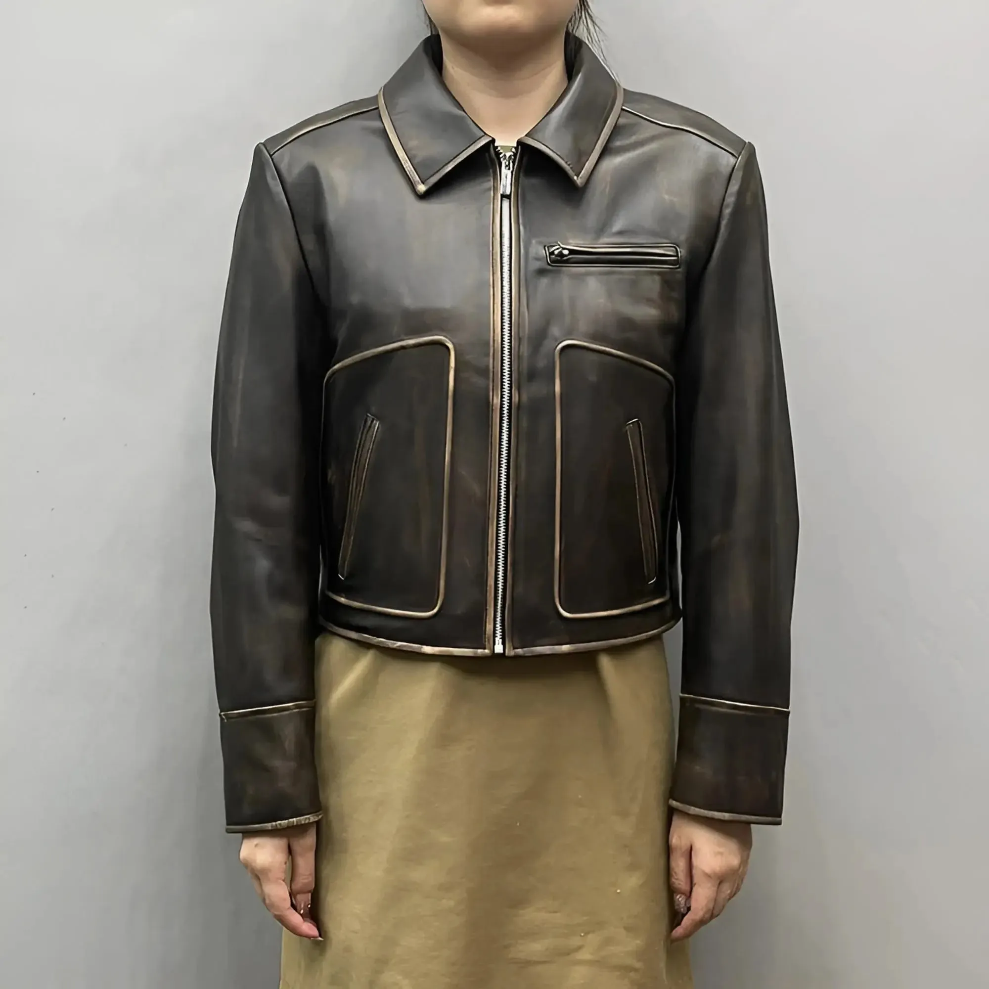 Lana Distressed Brown Leather Jacket