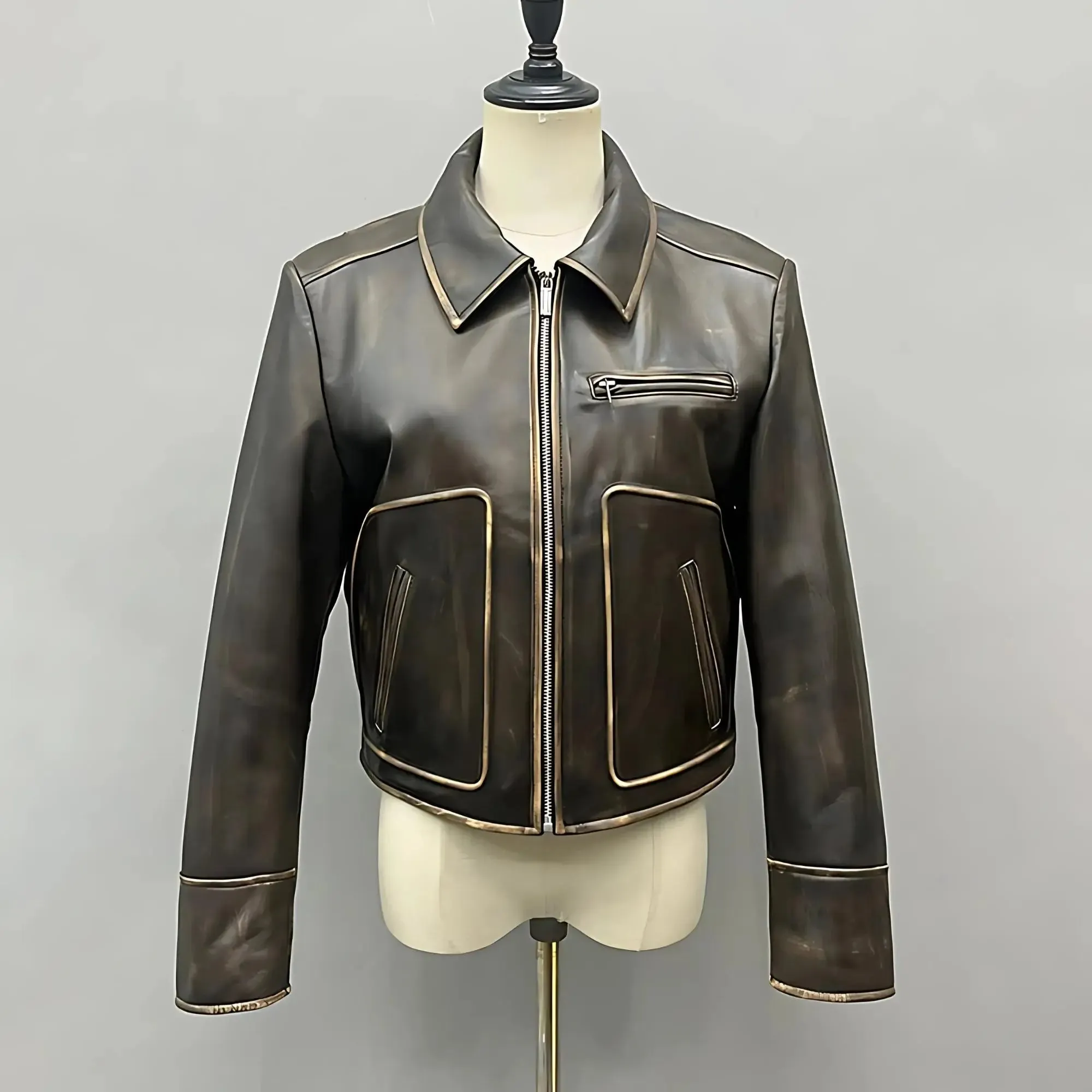 Lana Distressed Brown Leather Jacket