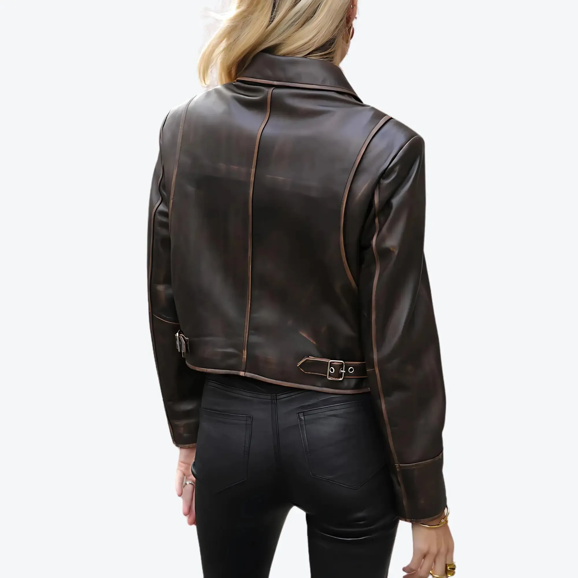 Lana Distressed Brown Leather Jacket