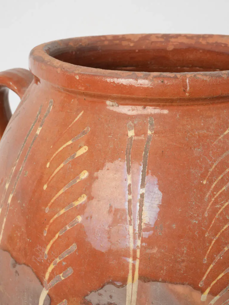 Large antique French confit pot - orange w/ marks 16½"