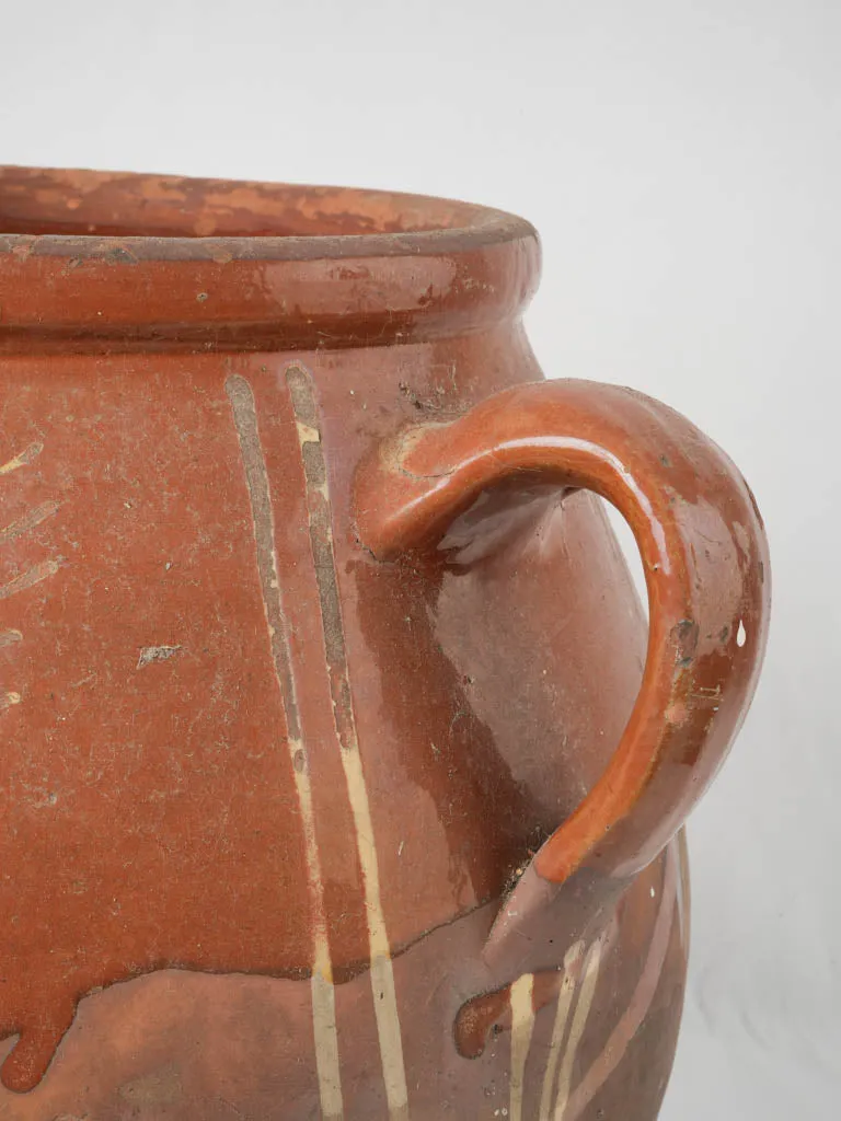 Large antique French confit pot - orange w/ marks 16½"