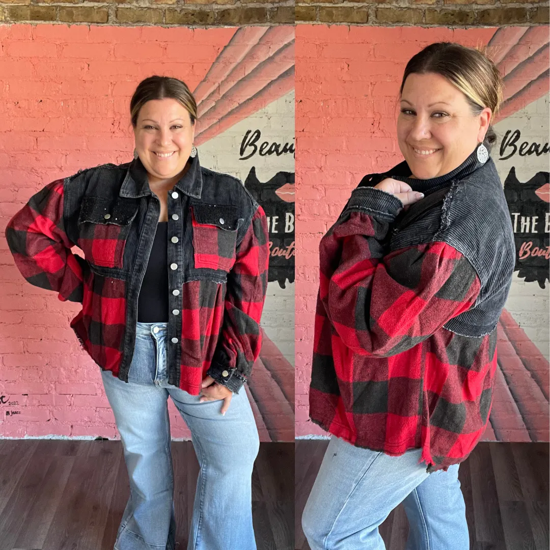 Layla Buffalo Plaid Sequin Corduroy Shacket