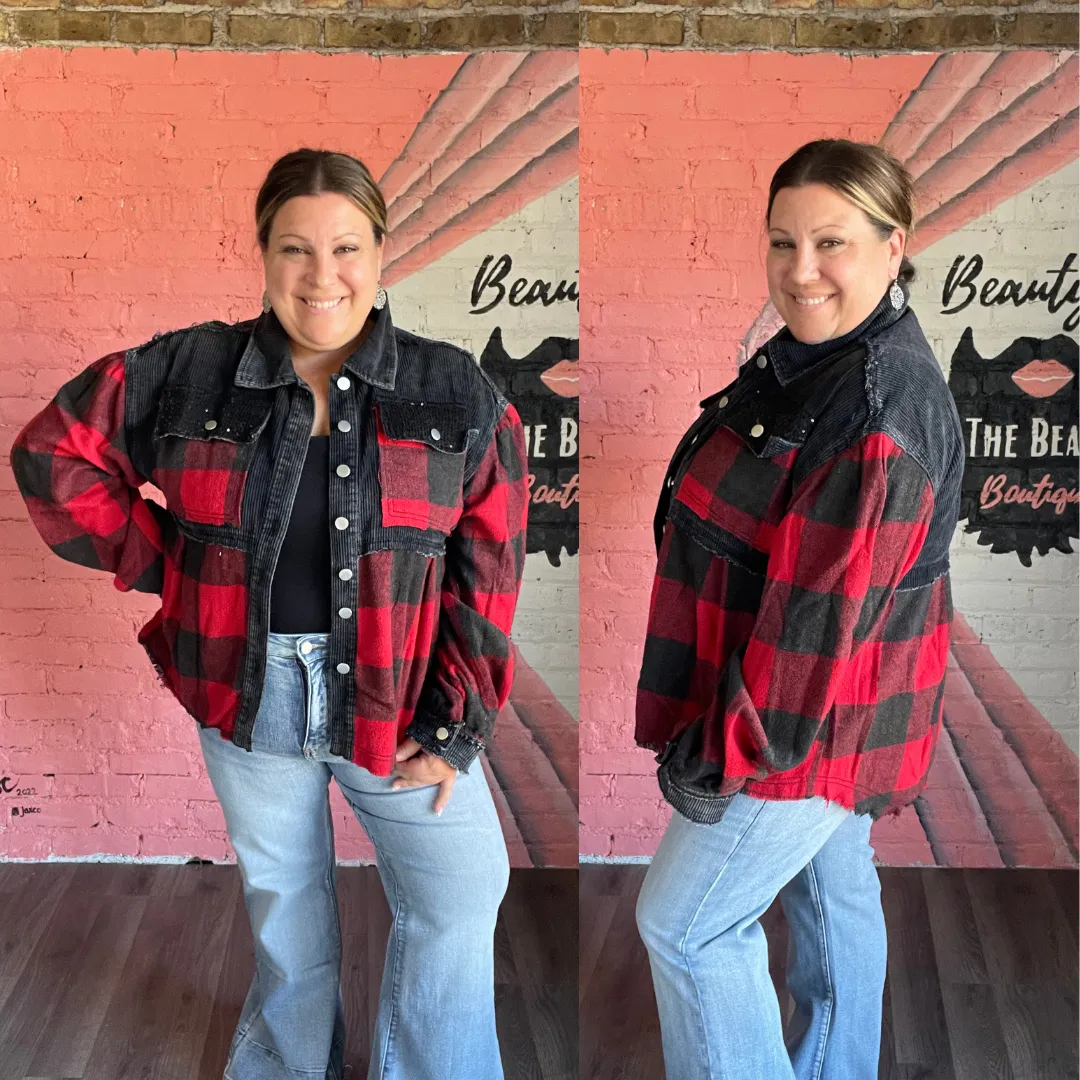 Layla Buffalo Plaid Sequin Corduroy Shacket