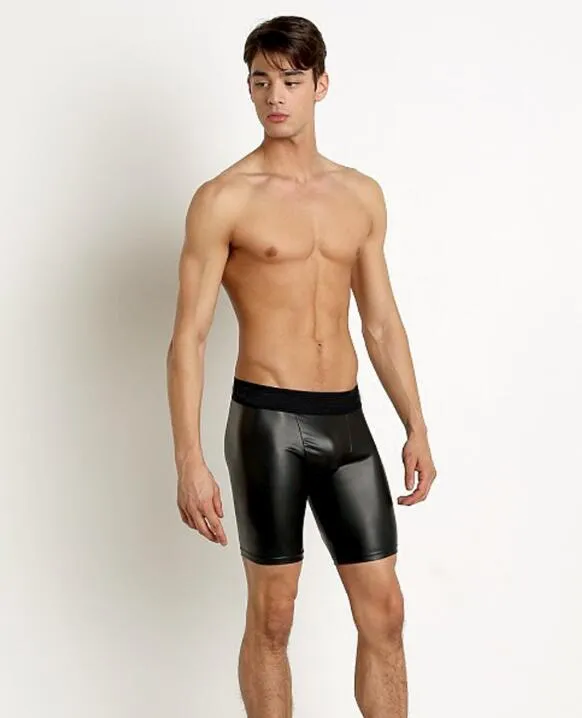 Leather Sexy Solid Black Short Men Boxer