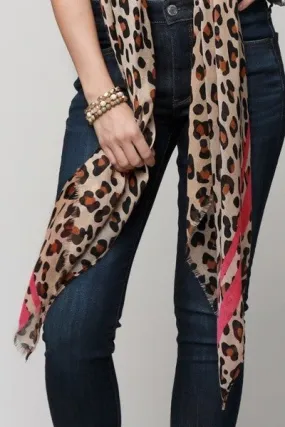 Leopard scarf with horizontal stripe accent