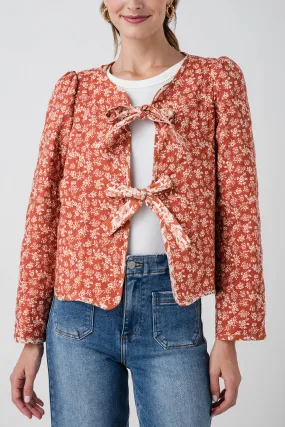 Listicle Ditzy Floral Print Front Bow Tie Quilt Jacket