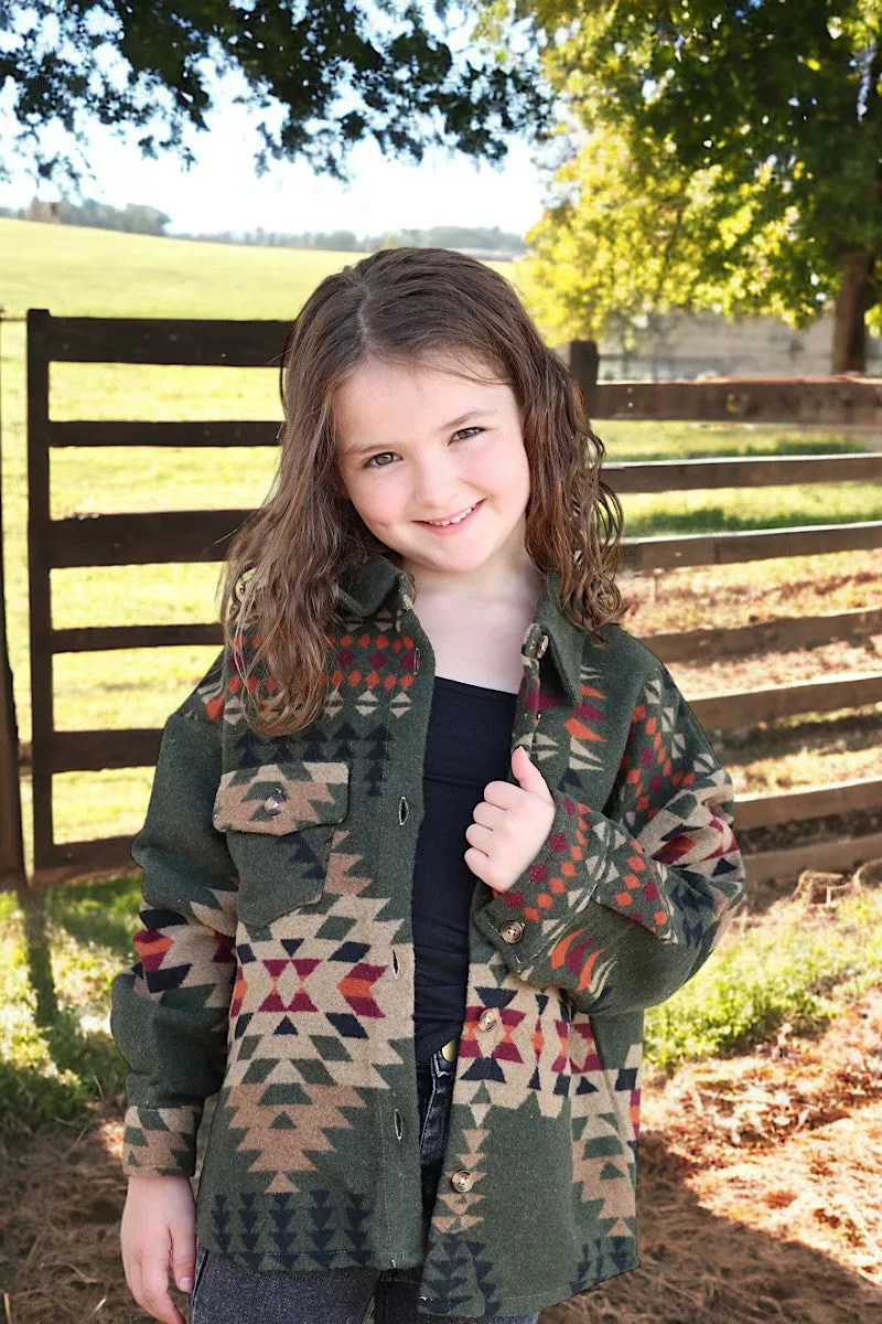 Little Girls Aztec Print Shacket