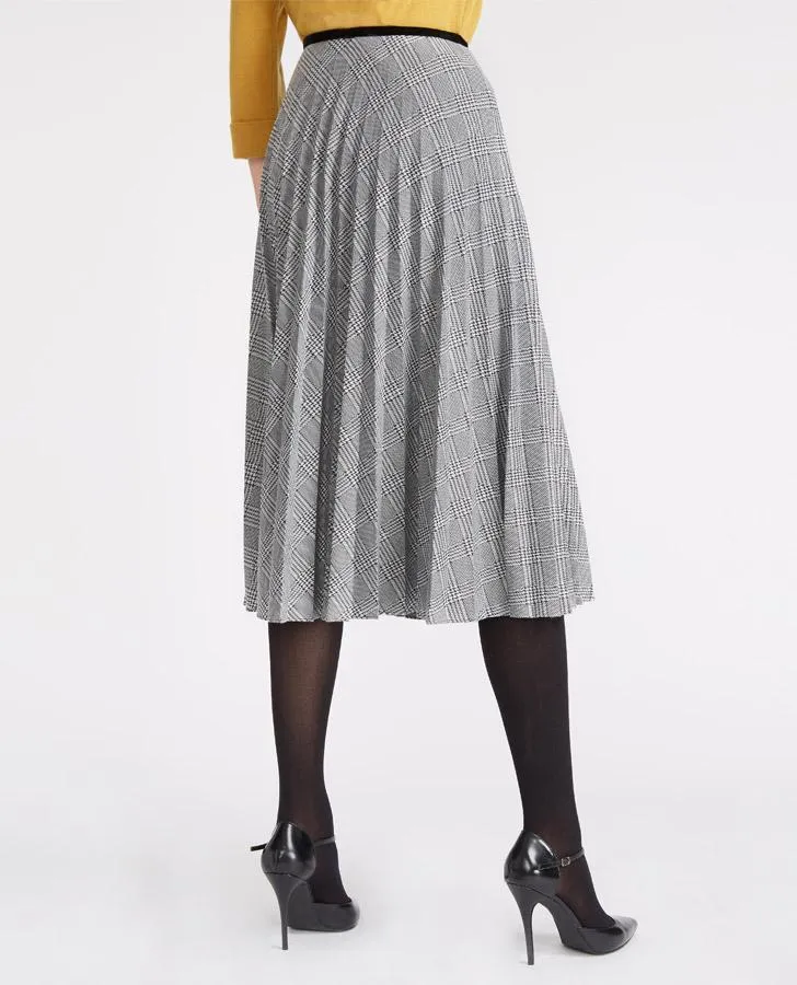 Long Pleated Checked Skirt