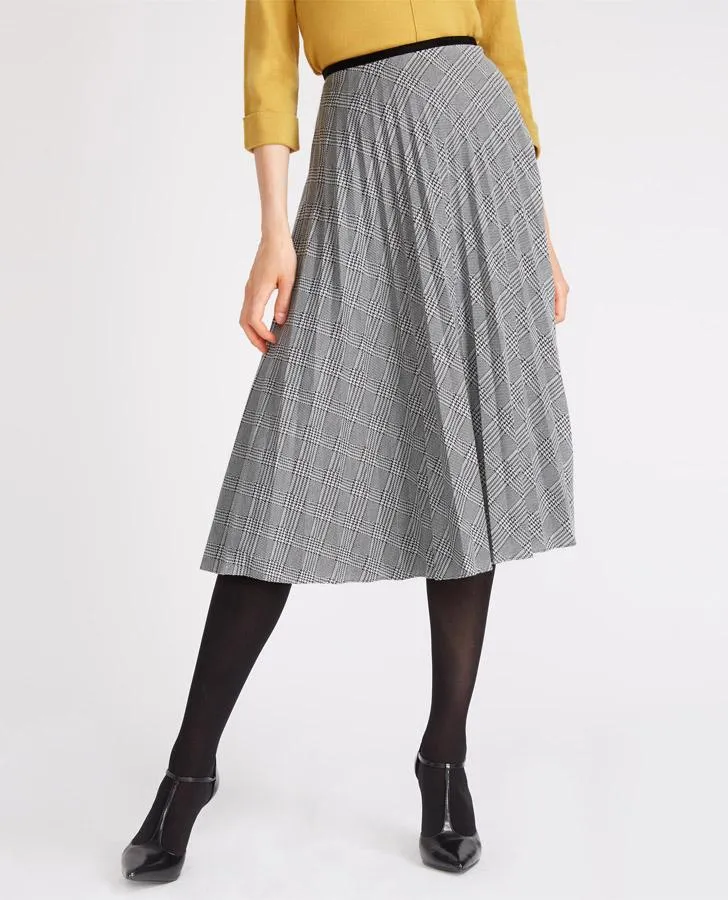 Long Pleated Checked Skirt