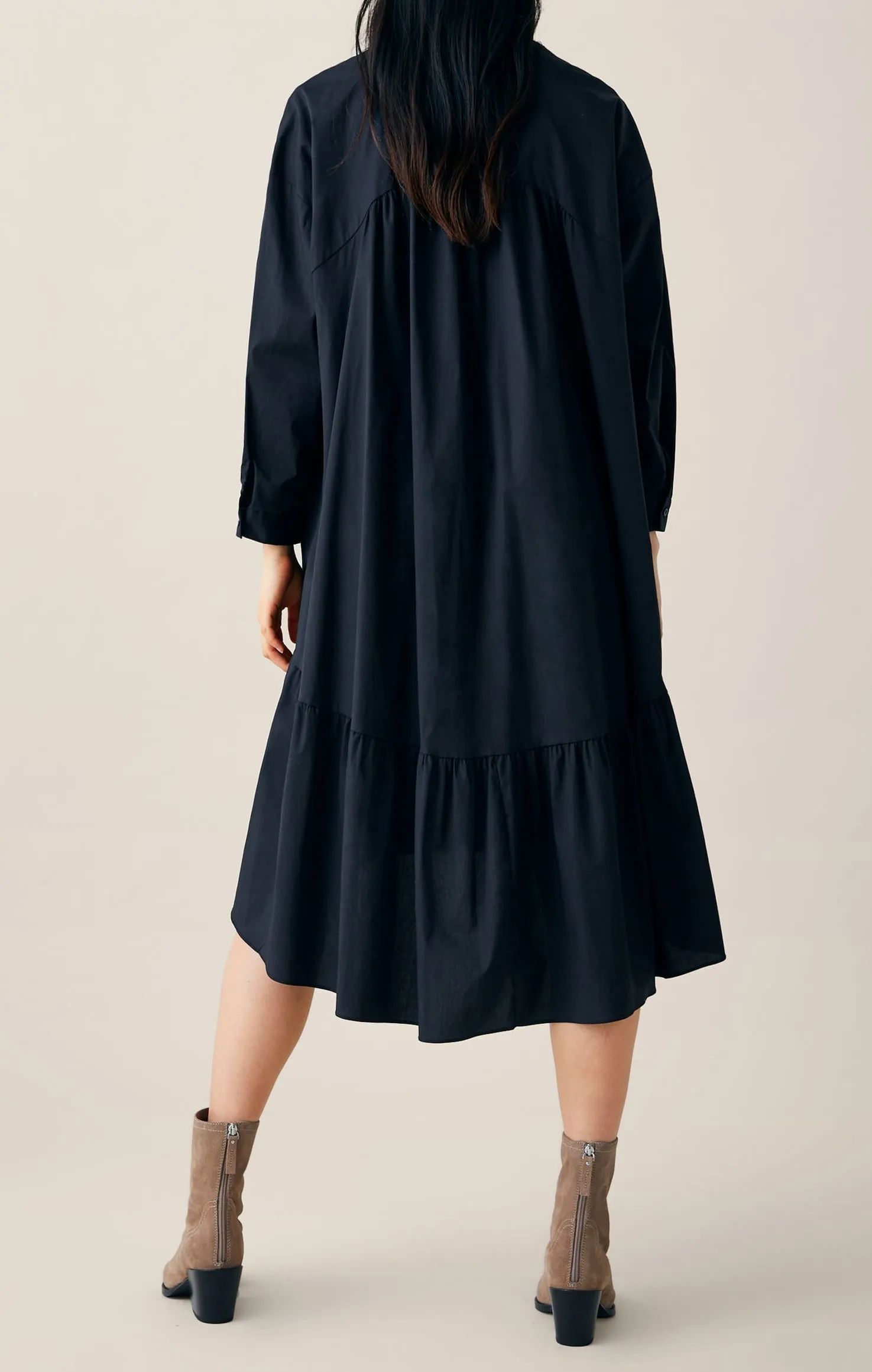 LONG POPLIN DRESS / Asymmetric Hem