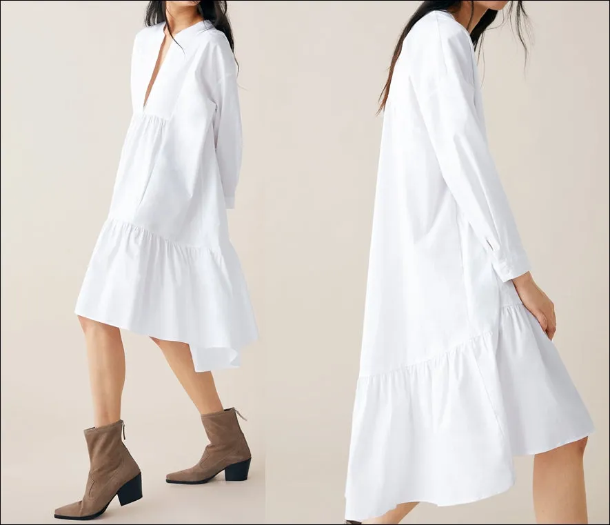 LONG POPLIN DRESS / Asymmetric Hem