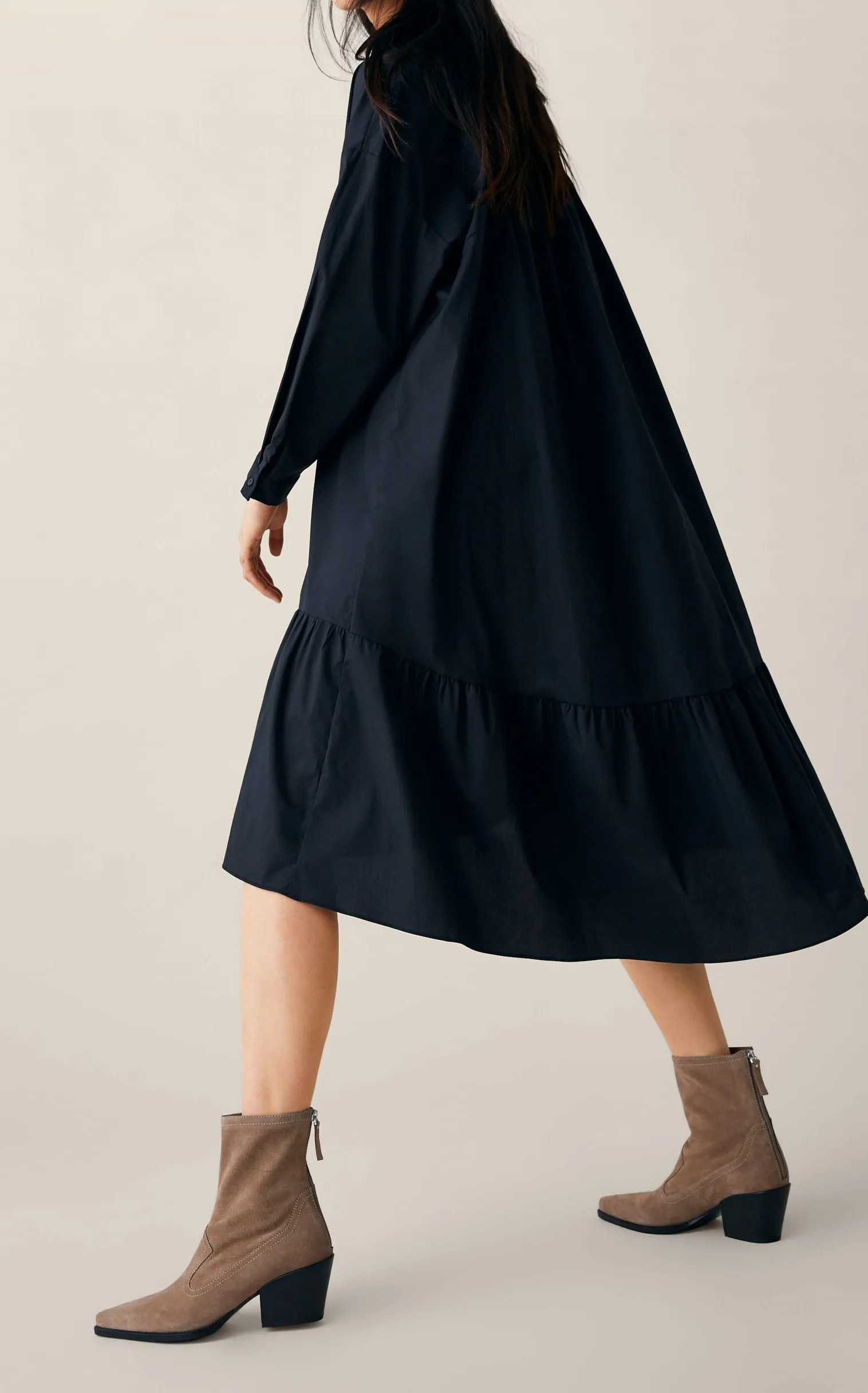 LONG POPLIN DRESS / Asymmetric Hem