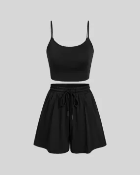 Loungewear Basic Set Of Two Lounging Shorts With Top In Black