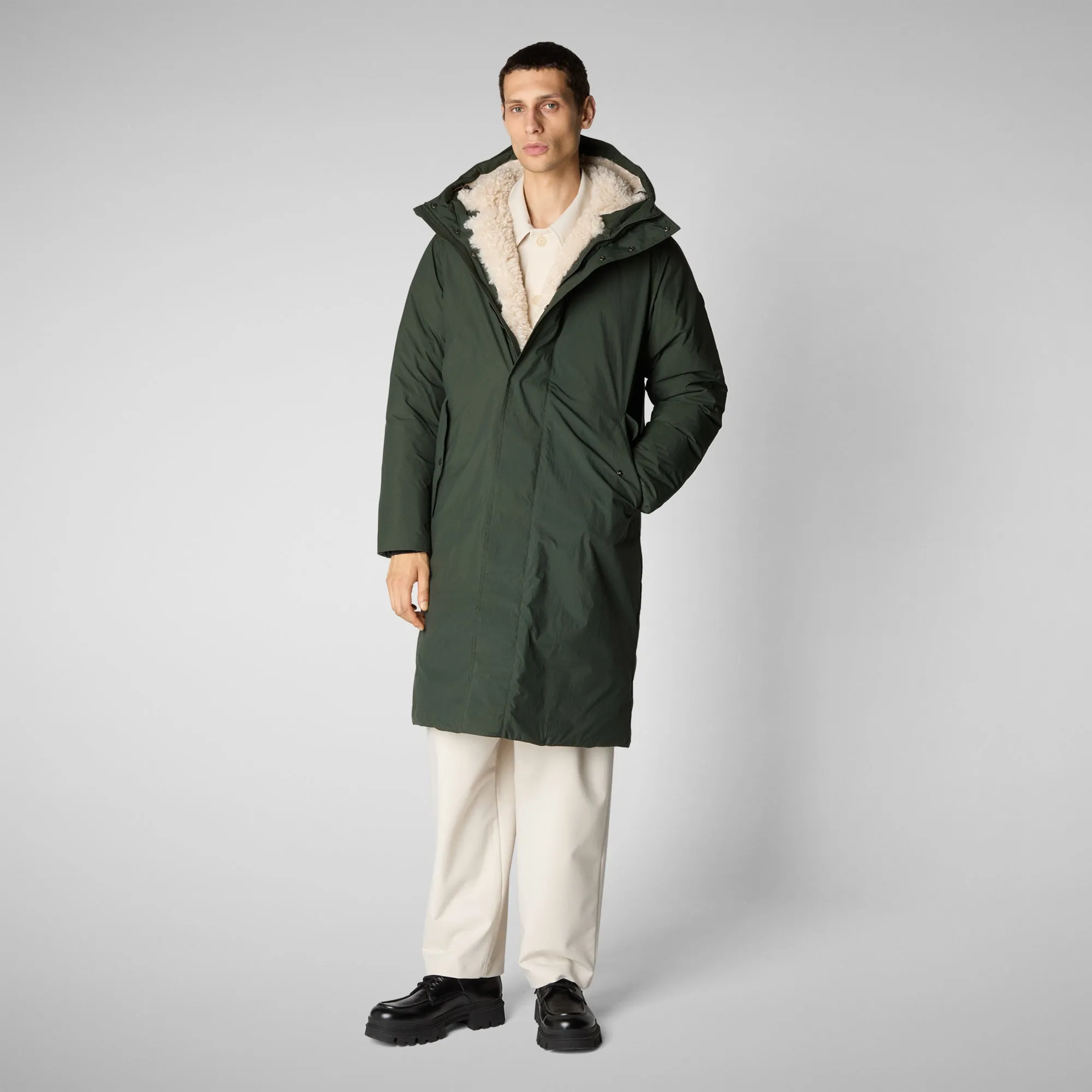 Man's hooded parka Killian in land green