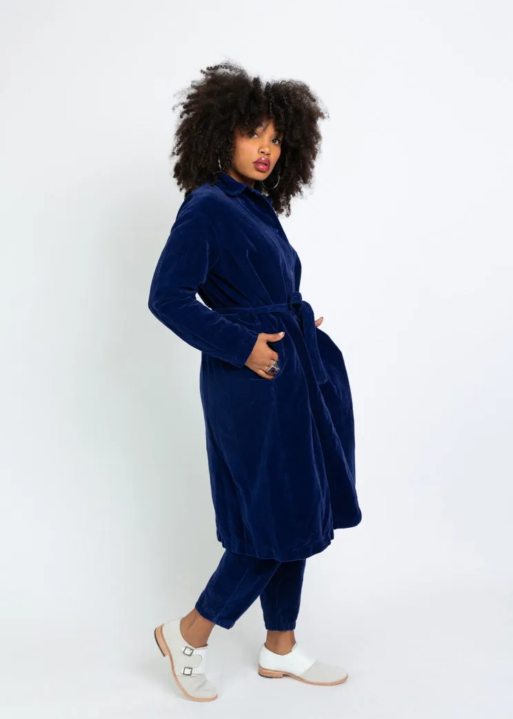 Manuelle Guibal Blue Velvet Trench