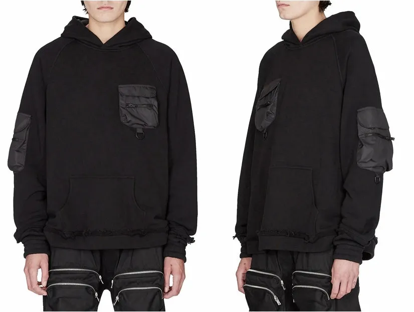 Men Techwear Military Oversized Hoodie with Tactical Sleeve and Chest Pocket