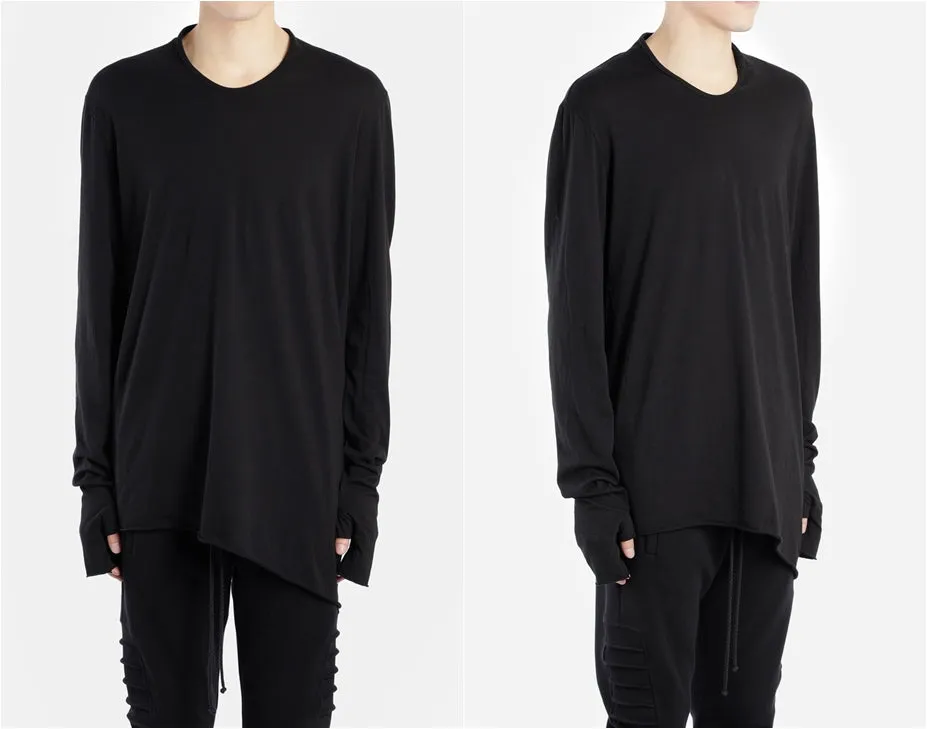 Men's Black Rooms Basic Long Sleeve Gloves Tee  // Asymmetric Zip Closure // Gloves Sleeve //  Sweatshirt