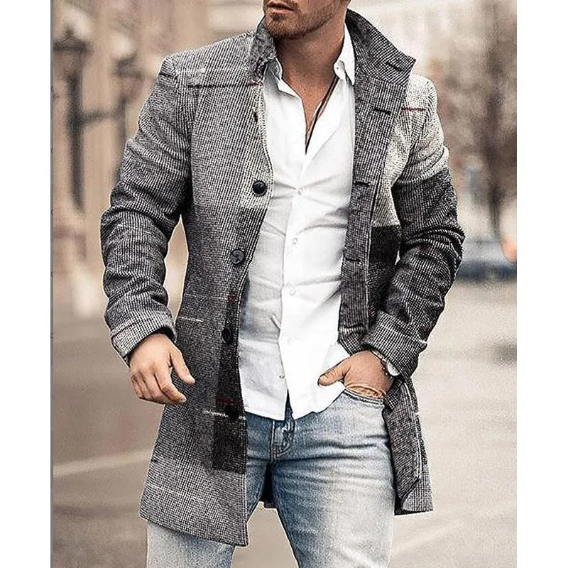 Men's Mid-Length Plaid Print Casual Coat 27426354L