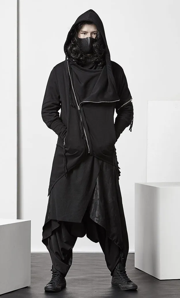 Men's Ninja Punk Webbing Gothic Asymmetrical Hoodie