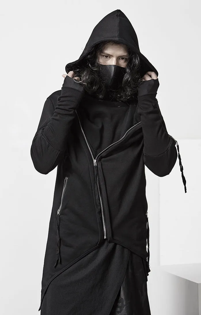 Men's Ninja Punk Webbing Gothic Asymmetrical Hoodie