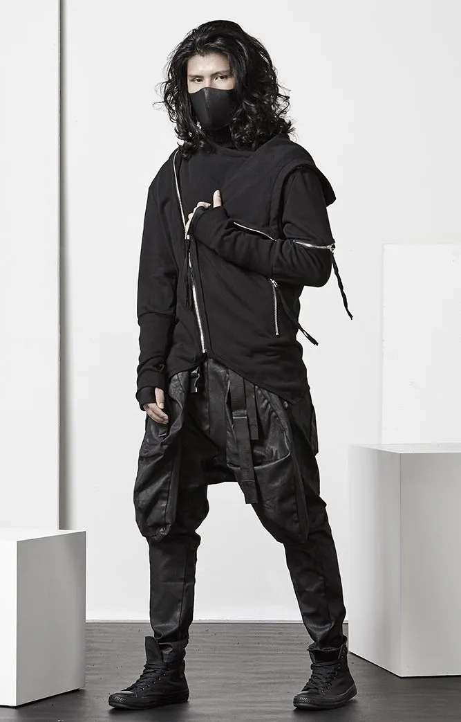 Men's Ninja Punk Webbing Gothic Asymmetrical Hoodie