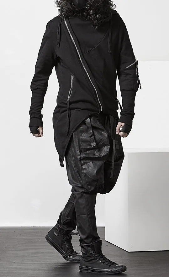 Men's Ninja Punk Webbing Gothic Asymmetrical Hoodie