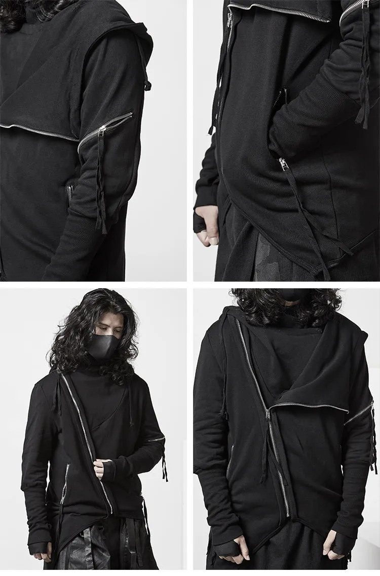 Men's Ninja Punk Webbing Gothic Asymmetrical Hoodie