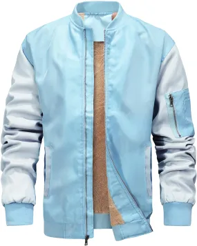 Men's Sherpa Lined Sky Blue/Grey Windproof Bomber Jacket