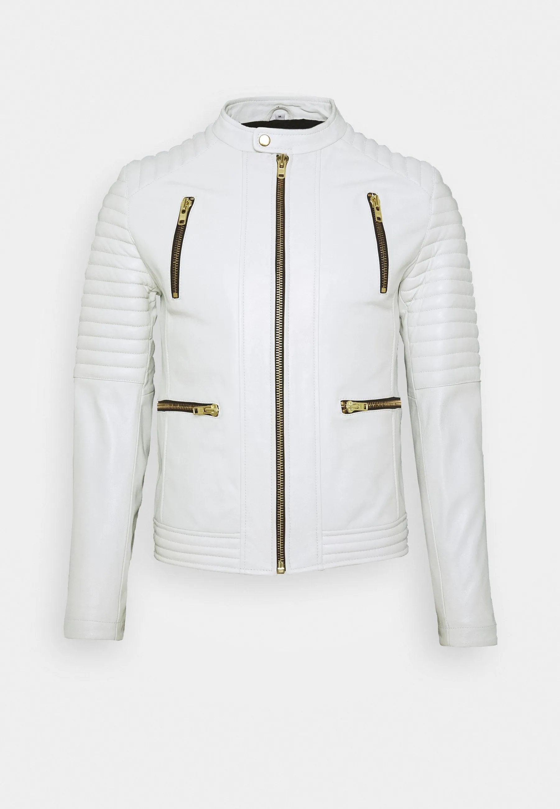 Men's White Leather Biker Jacket